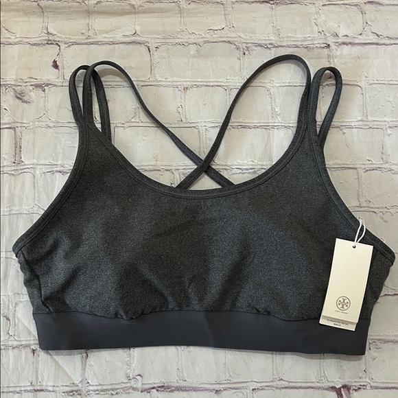 Tory Burch Sport NWT melange Cross Back Sports Bra Dark Gray Heather Large Lux - Picture 3 of 7